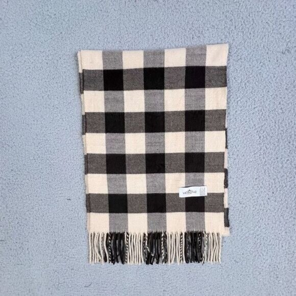 VERONZ MENS ACRYLIC SCARF BROWN AND TAN CHECK - Picture 2 of 5